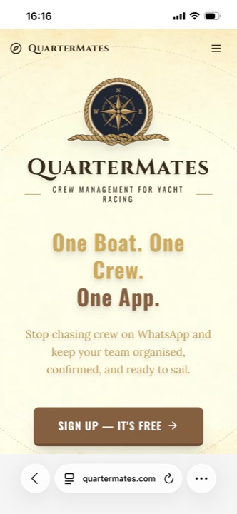 Step 1 โ QuarterMates open in the mobile browser